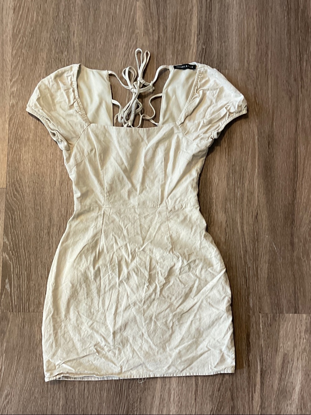 Kendall & Kylie Cream Puff-Sleeve Tie-Back Mini Dress